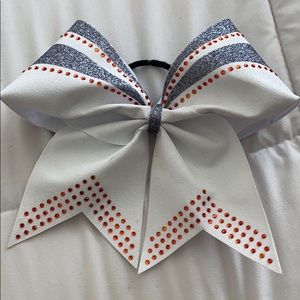 White, Orange, and Silver Cheer Bow